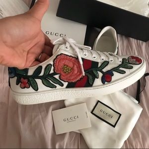 Gucci Ace Watersnake-trimmed Appliquéd Sneakers